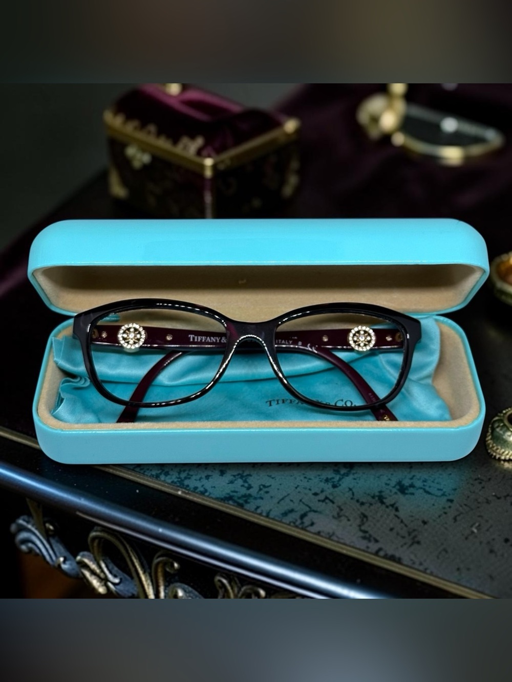 Tiffany & Co Eyeglass Frames Women Crystal Key With Case TF 2127-B Brown